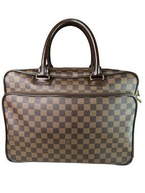 Louis Vuitton Designer Brown Checkered Leather Briefcase